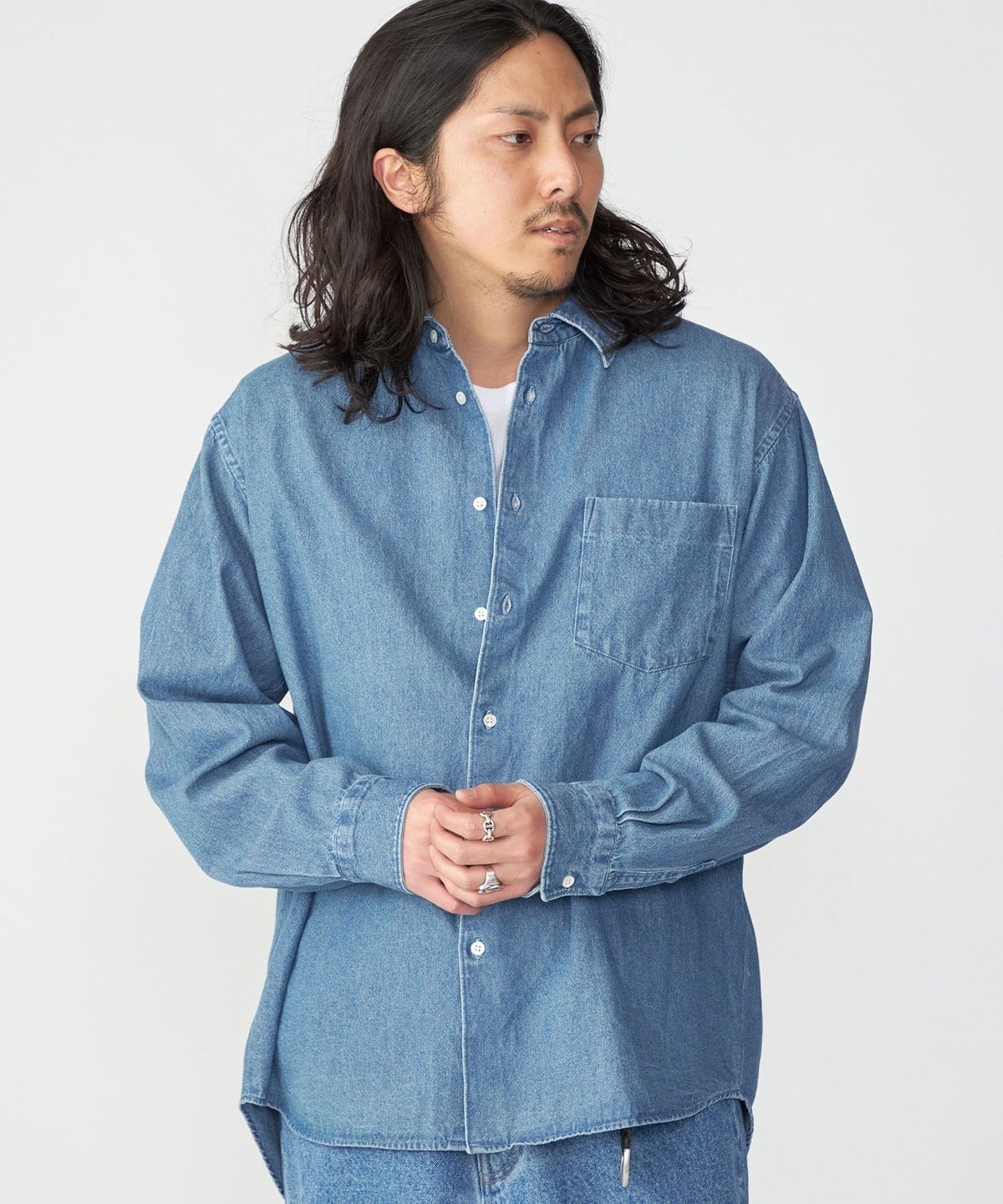SHIPS: 6.5oz ウォッシュド デニム レギュラーカラー 長袖 シャツ 