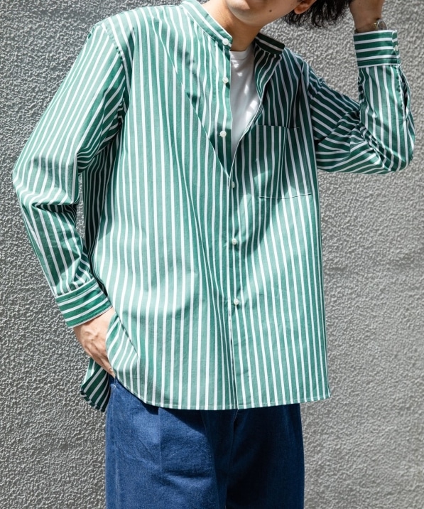 SHIPS別注】Cristaseya: cotton green striped mao shirt: シャツ ...
