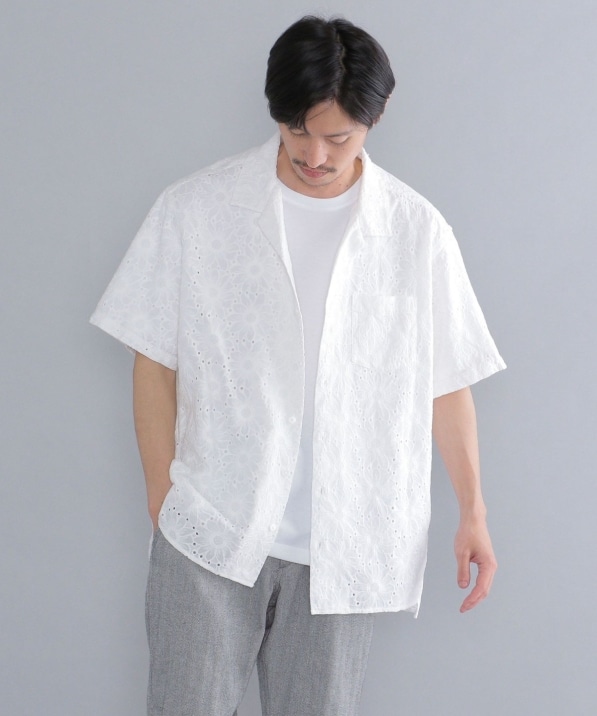 SHIPS別注】BENCH MARKING SHIRT: フラワーレース オープンカラー