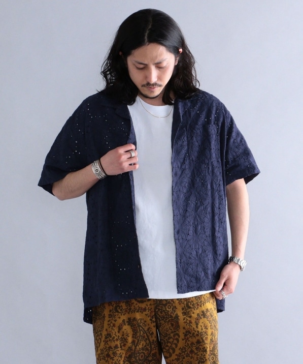 SHIPS別注】BENCH MARKING SHIRT: フラワーレース オープンカラー