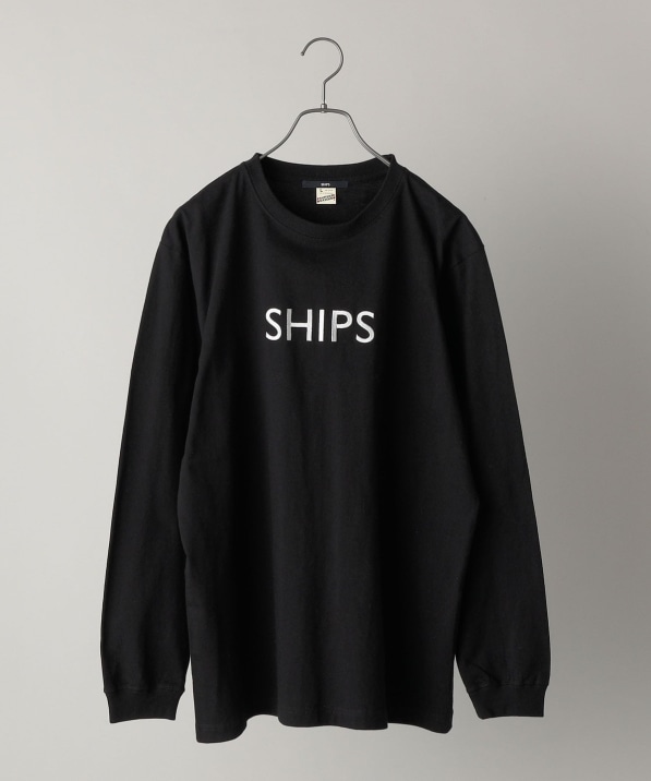 SHIPS: 刺繍 SHIPS ロゴ ユニセックス ロングスリーブ Tシャツ (ロンT