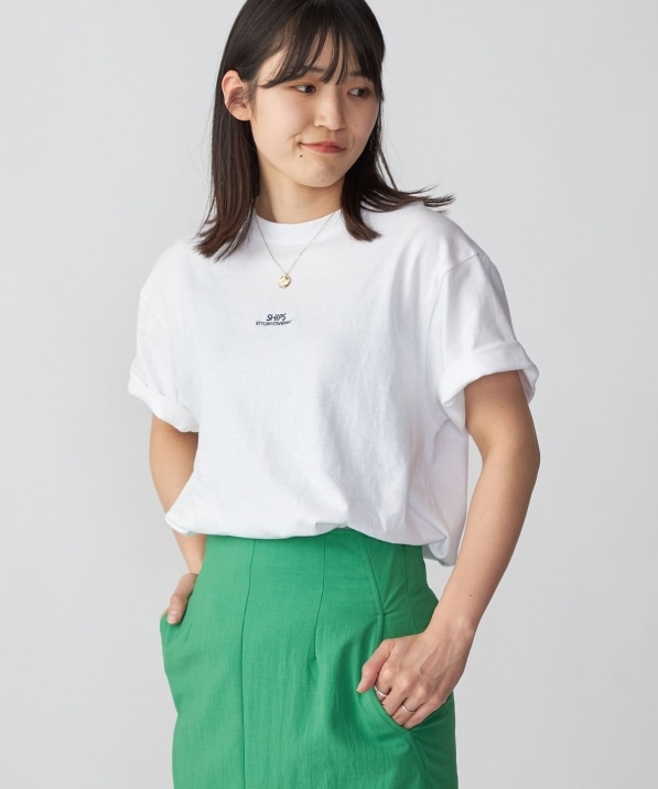 SHIPS: STYLISH STANDARD ミニ ロゴ 刺繍 Tシャツ: Tシャツ/カットソー