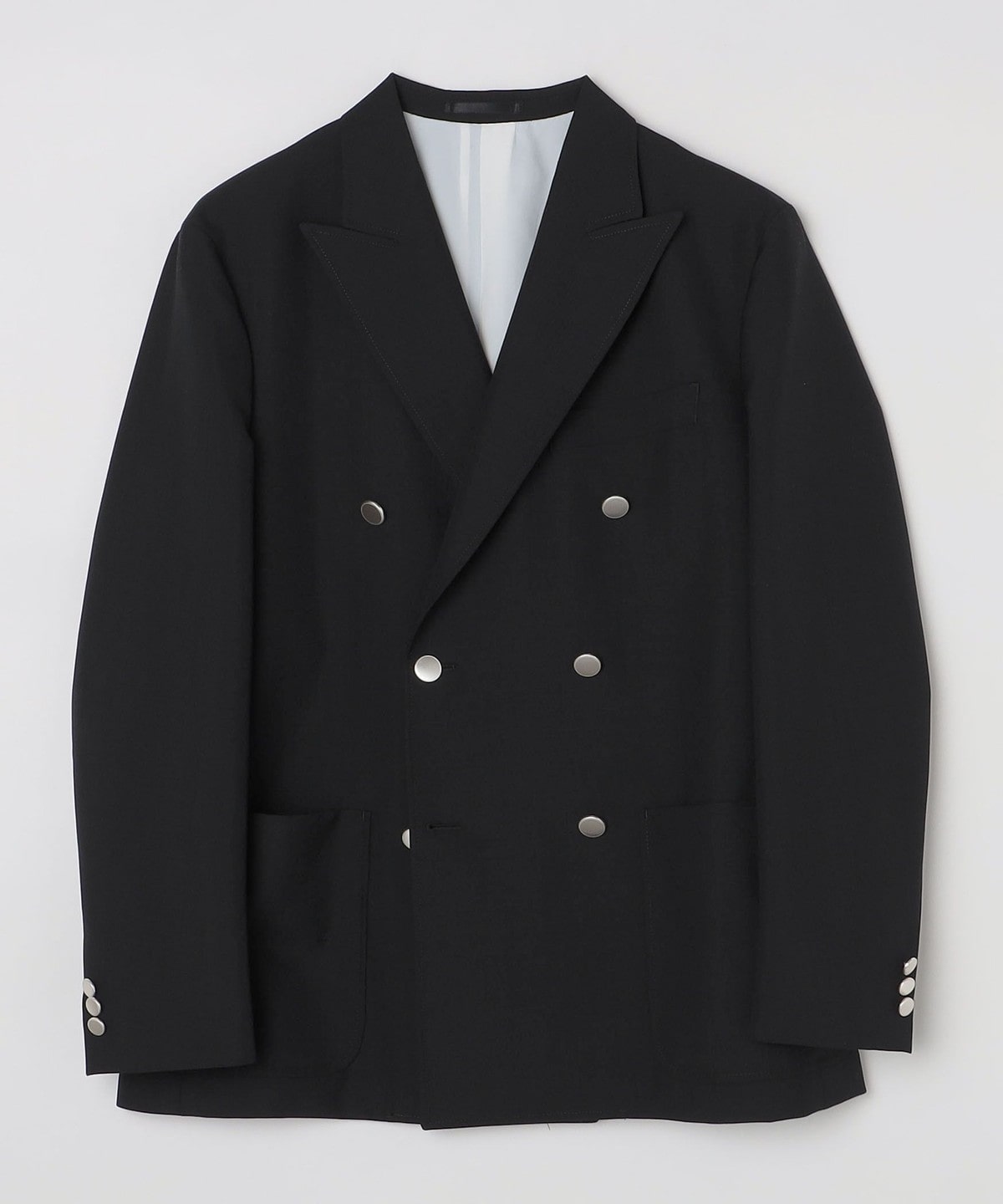 【Vintage】ウール混紡 ダブルブレスト テーラードジャケット 光沢 黒