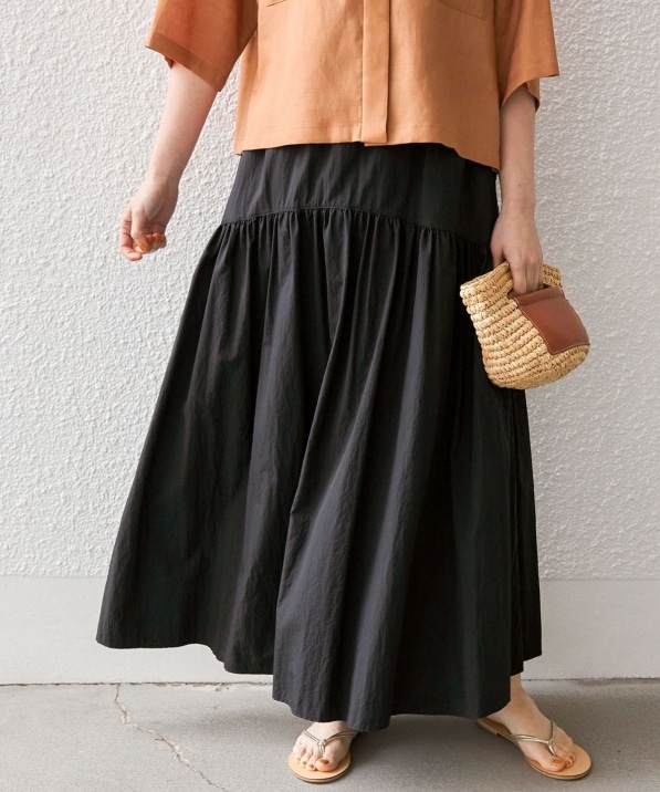 手洗い可能〉タフタ ティアード ロング スカート: スカート