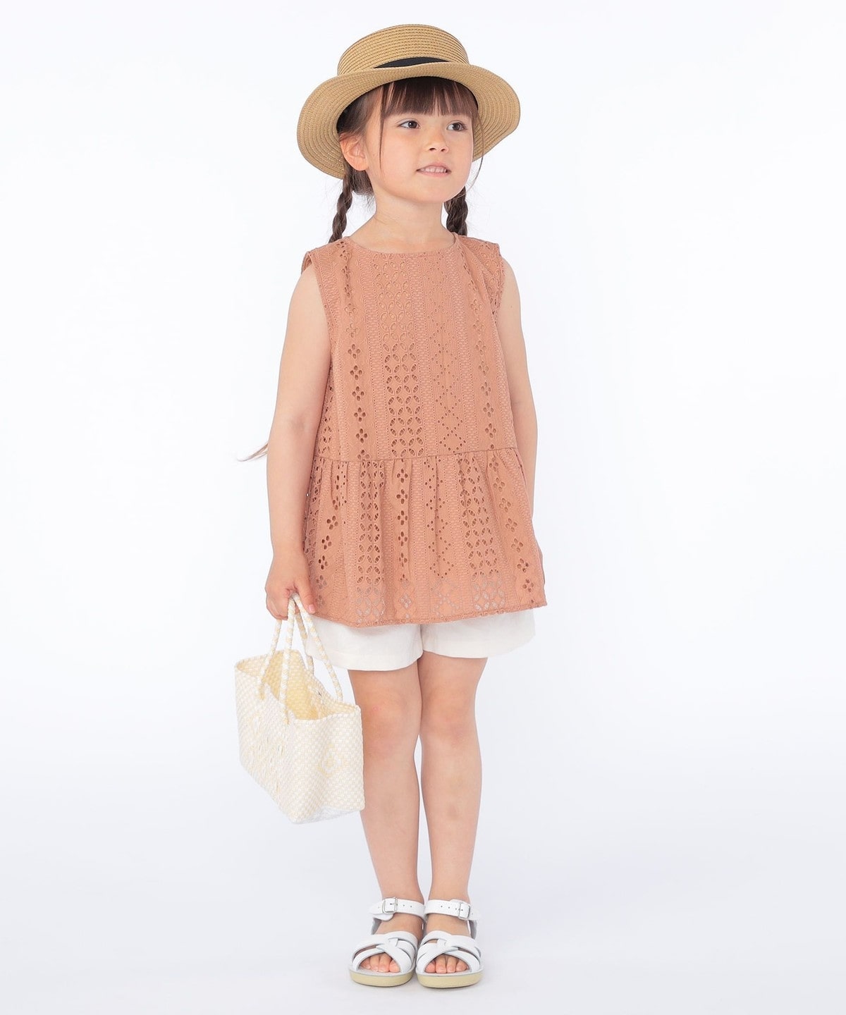 SHIPS KIDS:100～130cm / レース ペプラム ノースリーブ ブラウス