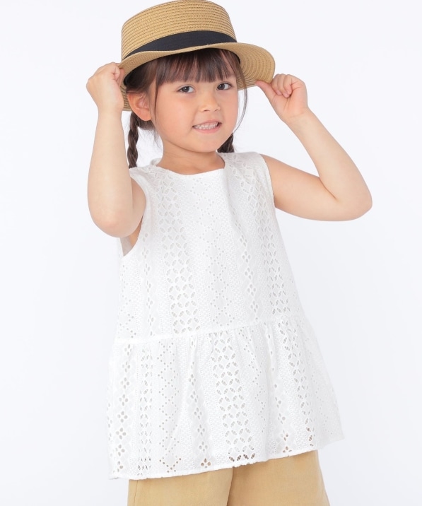 SHIPS KIDS:100～130cm / レース ペプラム ノースリーブ ブラウス