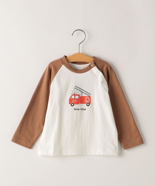 SHIPS KIDS:80～90cm / はたらく 車 ラグラン スリーブ 長袖 TEE: T