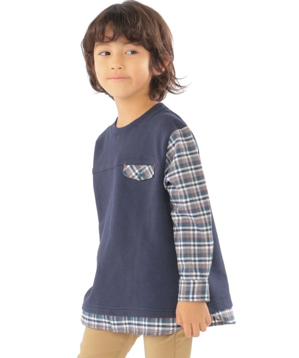 SHIPS KIDS:100～130cm / チェックシャツ コンビ カットソー: Tシャツ