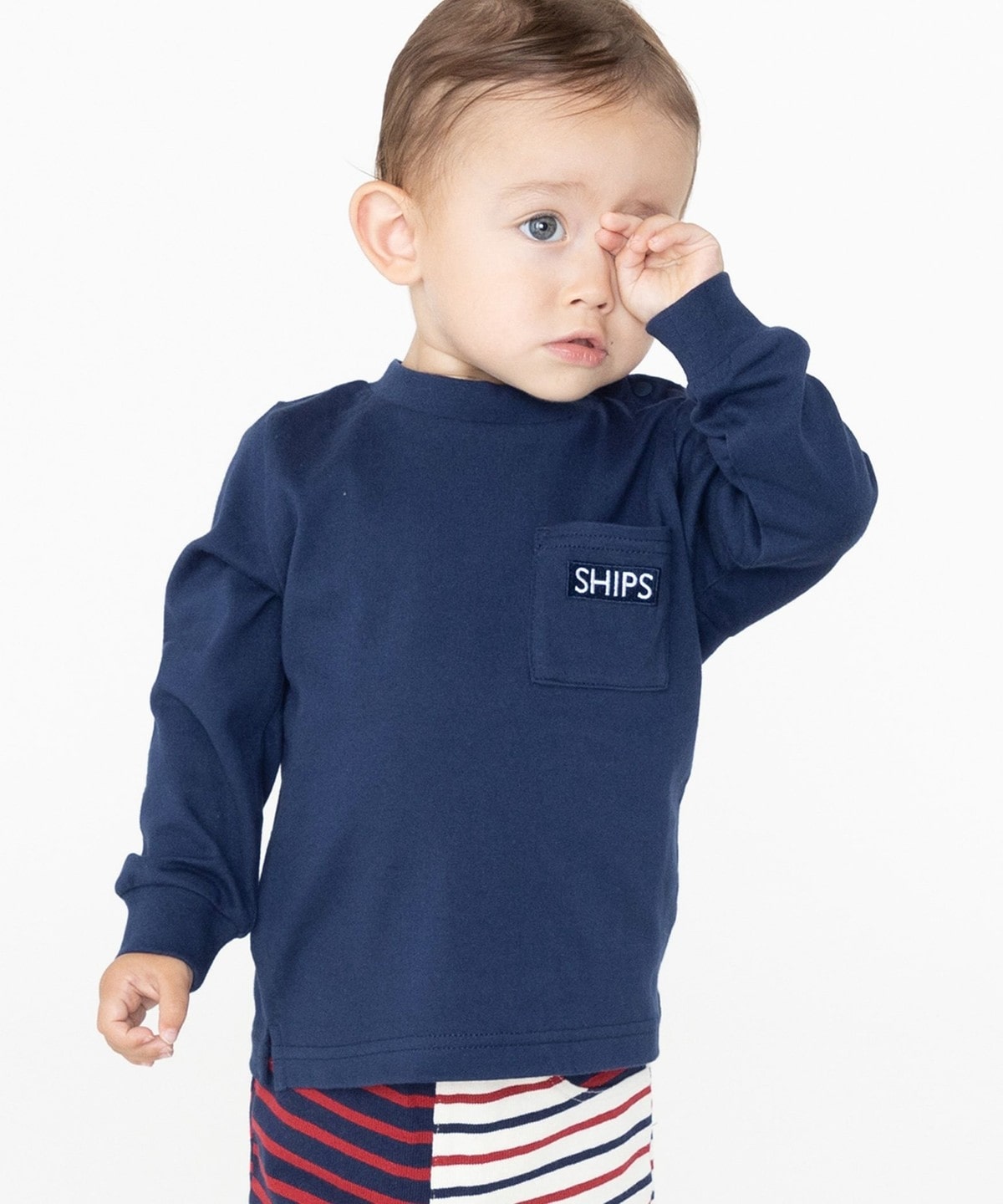 SHIPS KIDS:80～90cm / SHIPS ロゴ 長袖 TEE: Tシャツ/カットソー