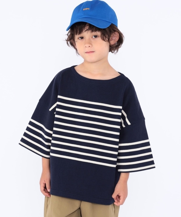 SHIPS KIDS:100～170cm / パネル ボーダー 半袖 TEE: Tシャツ