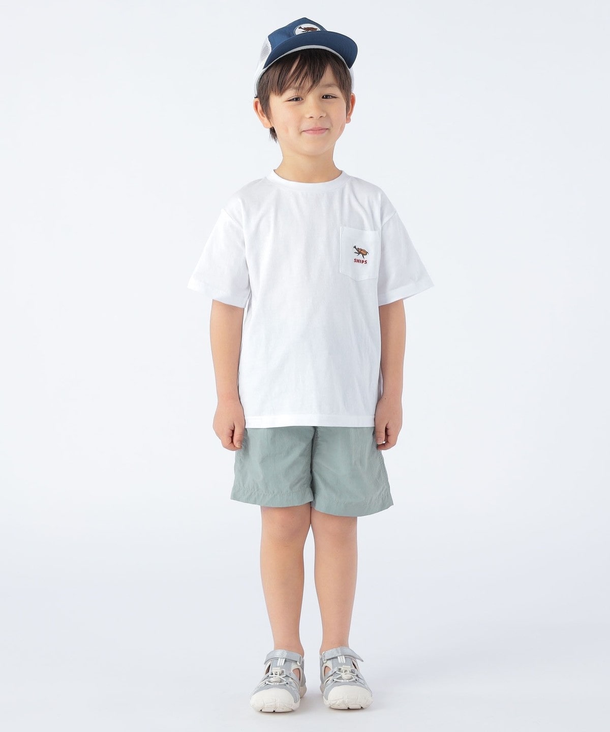 SHIPS KIDS:100～130cm / ワンポイント 刺繍 ポケット TEE: Tシャツ 