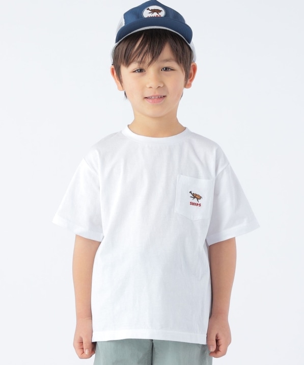 SHIPS KIDS:100～130cm / ワンポイント 刺繍 ポケット TEE: Tシャツ