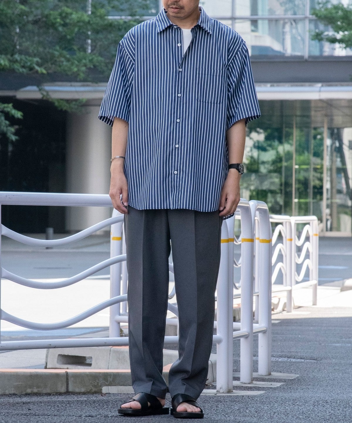 海外 正規品】 DENIMIST ストライプ シャツ ブラウス 水色 XS TIE