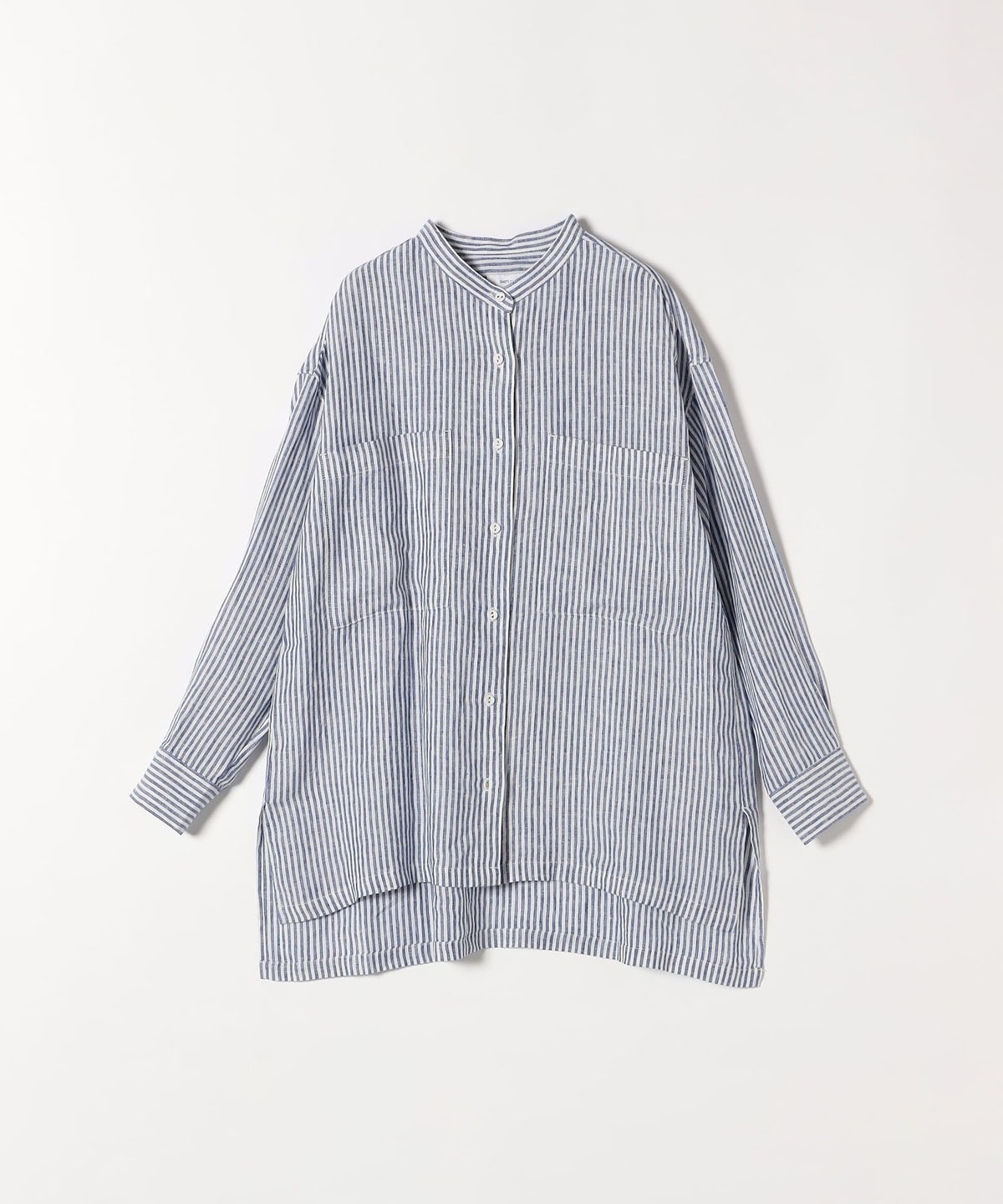 SHIPS any:〈洗濯機可能〉リネン スタンドカラー ポケット シャツ 