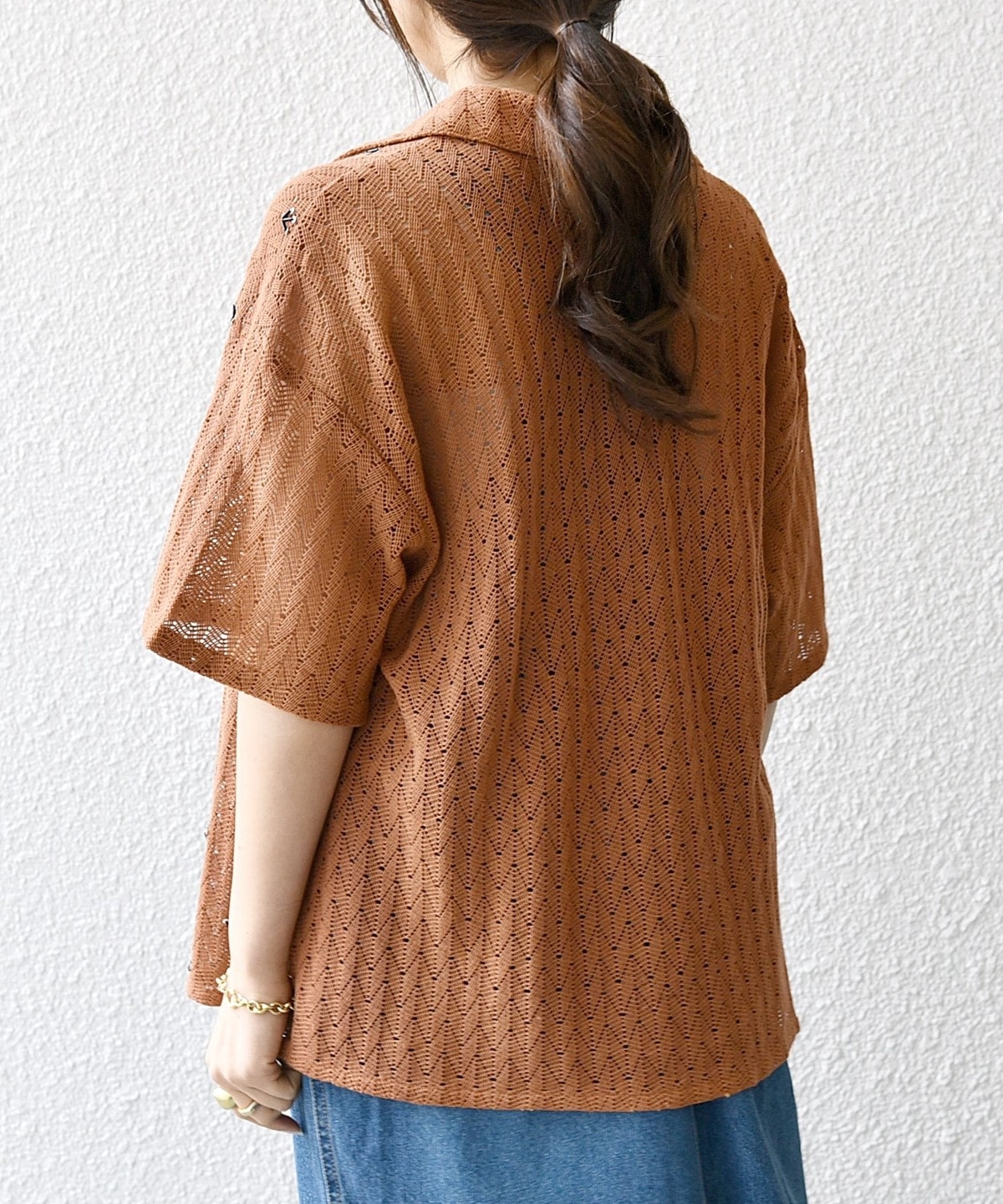 予約》bon_meur:〈手洗い可能〉ビーズ刺繍 透かし編み オープンカラー 
