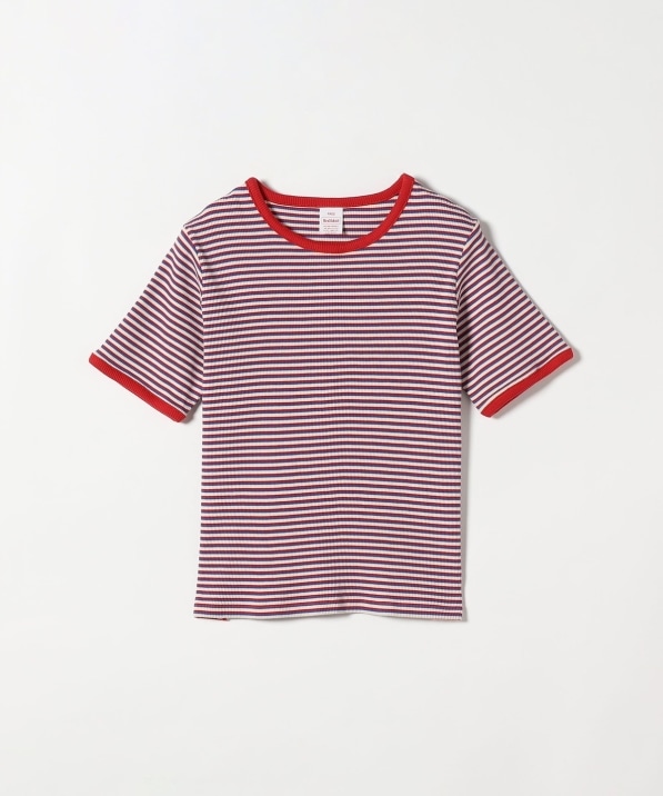 Healthknit:〈洗濯機可能〉ボーダー リブ ショートスリーブ TEE: T